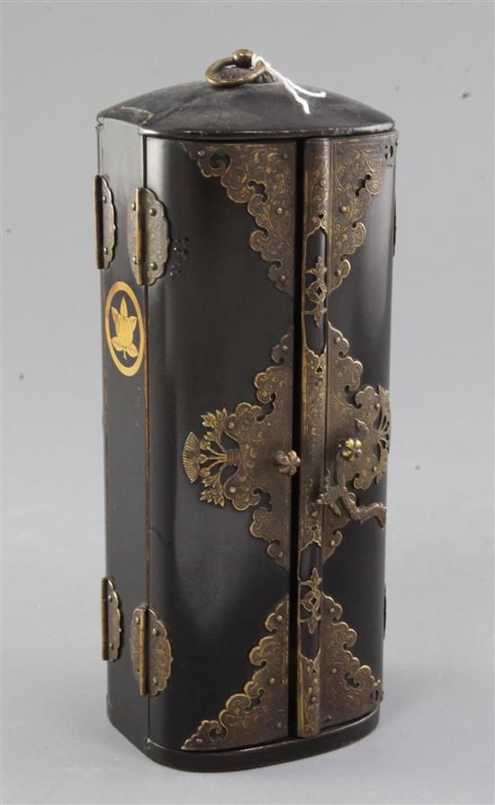 A Japanese lacquer Zushi (portable shrine), 19th century, total height 20.5cm, losses to figure